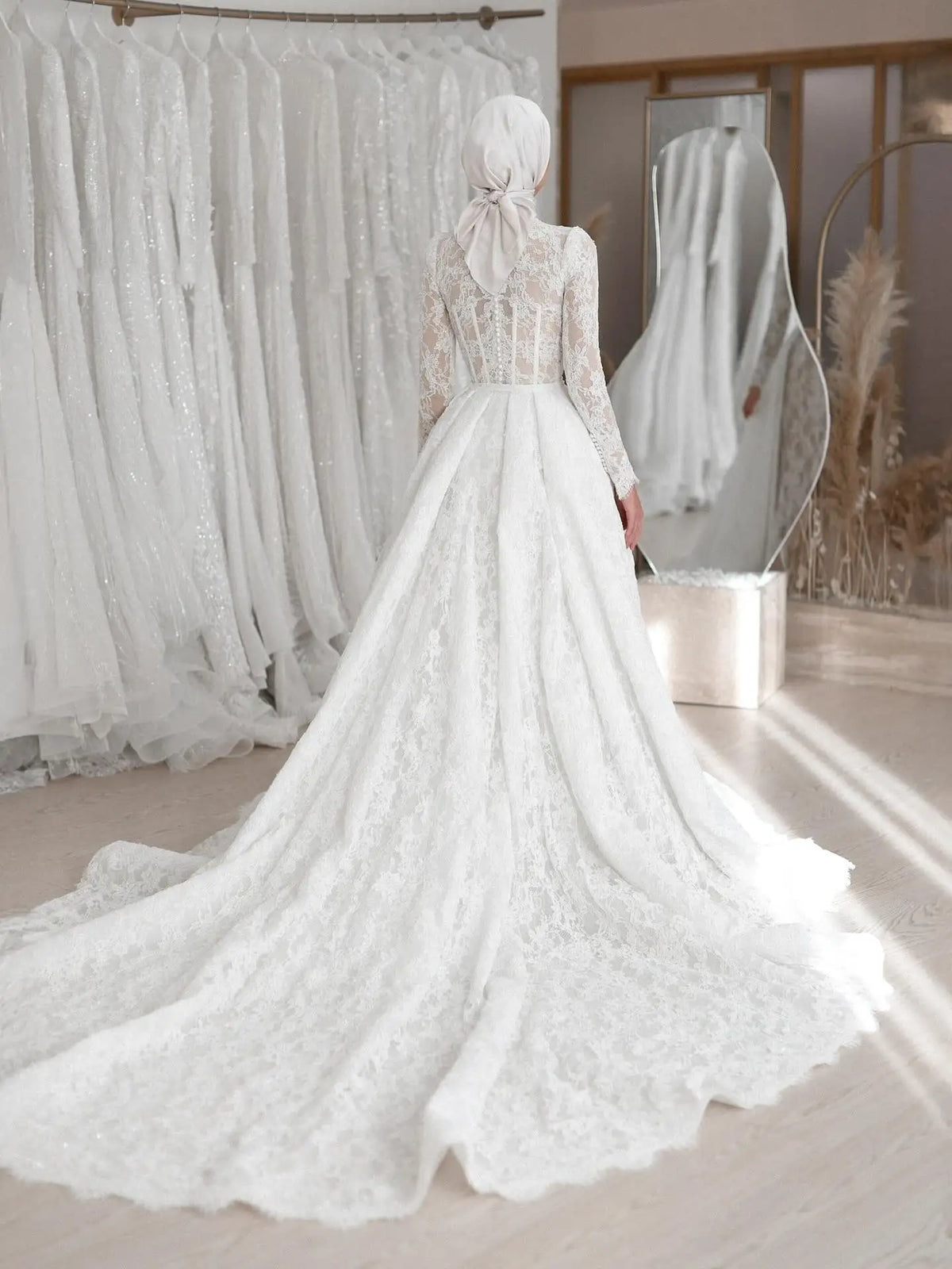 Curvy Mermaid Wedding Dress – Traditional Long Sleeve Lace Bridal Gown, Custom Made