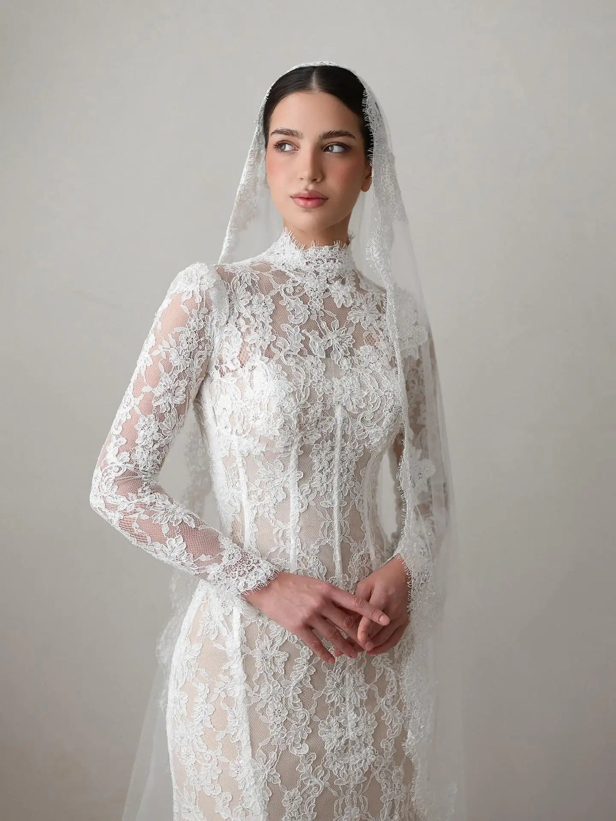 Curvy Mermaid Wedding Dress – Traditional Long Sleeve Lace Bridal Gown, Custom Made