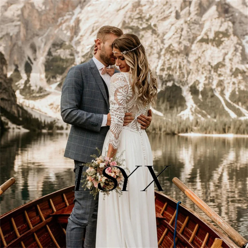 Long sleeve button back wedding dress deals