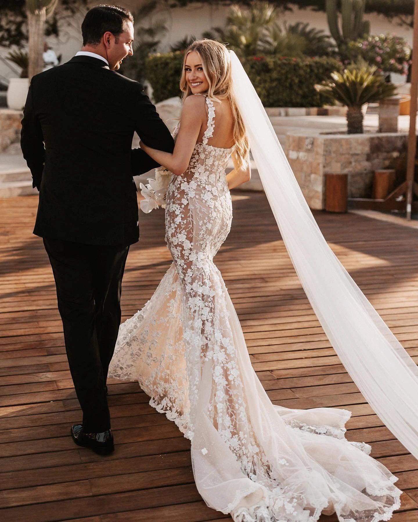 Custom Made Romantic Mermaid Wedding Dress V-Neck, Lace Appliqus & HER SHOP Custom Made Romantic Mermaid Wedding Dress V-Neck, Lace Appliqus & HER SHOP