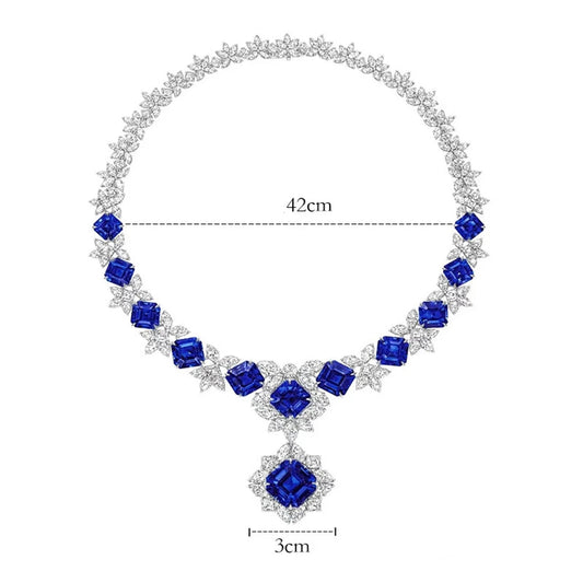 Designer 925 Sterling Silver Asscher-Cut 12MM Sapphire, Ruby, Emerald, and High-Carbon Diamond Gemstone Pendant Necklace – Fine Jewelry - HER SHOP