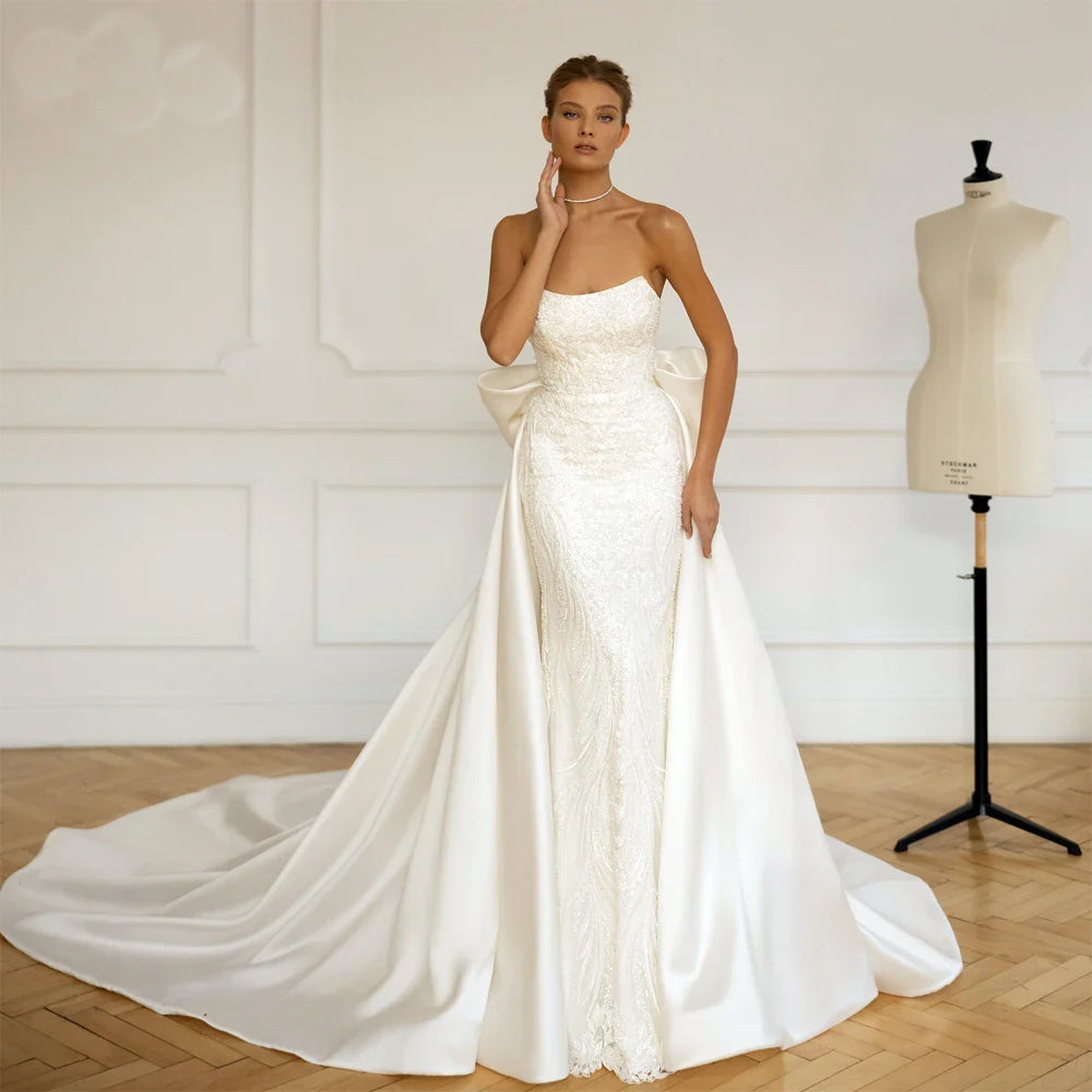 Custom Made Elegant 2-in-1 Mermaid Wedding Dress - Off-the-Shoulder Boat Neck Trumpet Style | Vestido de Noiva White / 4 Custom Made Elegant 2-in-1 Mermaid Wedding Dress - Off-the-Shoulder Boat Neck Trumpet Style | Vestido de Noiva White / 4