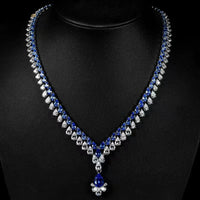 Elegant 925 Sterling Silver Blue Pear Spinel & Ruby Pendant Necklace – High Carbon Diamond Gemstone Jewelry - Best Gift for Your Girl Friend