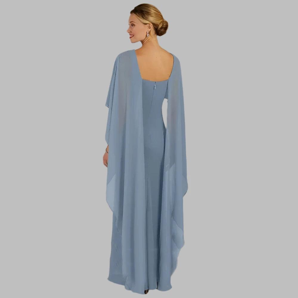 Blue Chiffon Mother of Bride Dress with Zipper Back