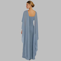 Blue Chiffon Mother of Bride Dress with Zipper Back