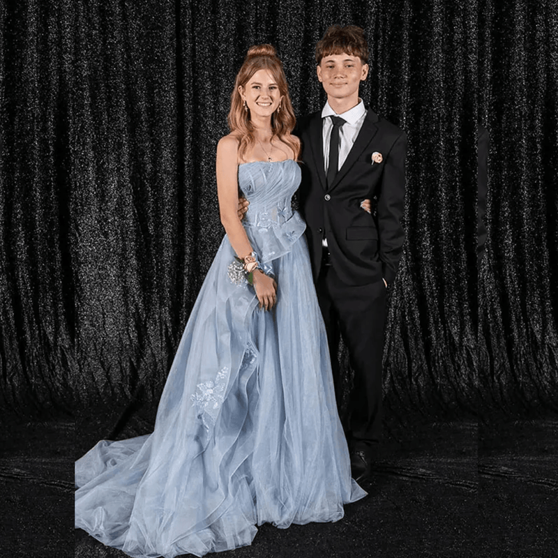 Her Shop Elegant Blue Strapless A Line Prom Dress Same As Picture Custom Size China