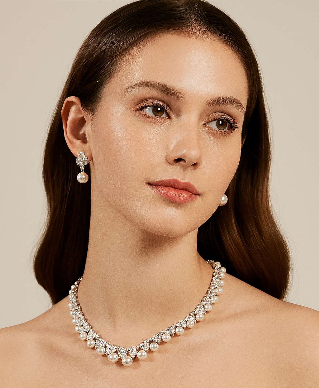 Elegant Cubic Zirconia & Pearl Bridal Jewelry Set