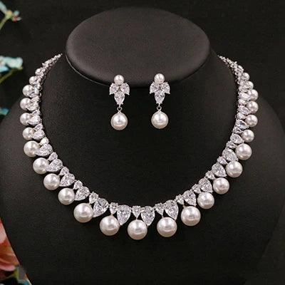 Elegant Cubic Zirconia & Pearl Bridal Jewelry Set - HER SHOP