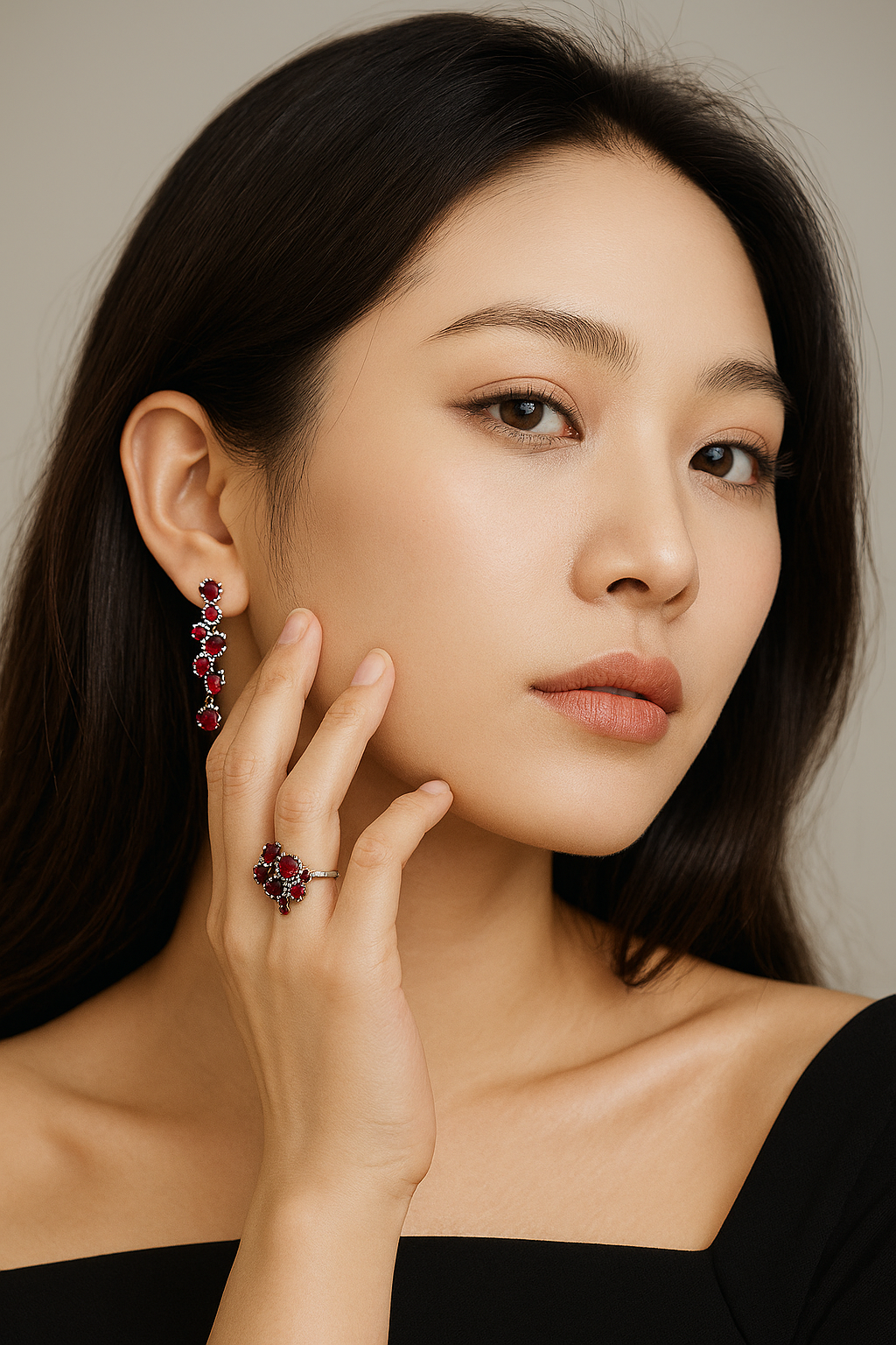 Elegant Rhodolite Garnet Ring and Earrings Set | 925 Sterling Silver Fine Jewelry | Perfect Gift for Women - HER SHOP