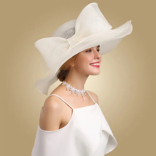 Elegant Black And White Fascinator Hats For Wedding Church Sinamay Hats With Big Bowknot Kentucky Derby Hat Fedora Tea Party - HER SHOP