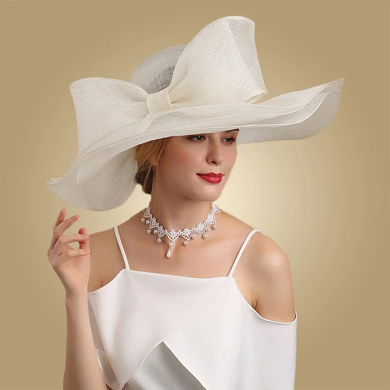 Elegant Black And White Fascinator Hats For Wedding Church Sinamay Hats With Big Bowknot Kentucky Derby Hat Fedora Tea Party - HER SHOP