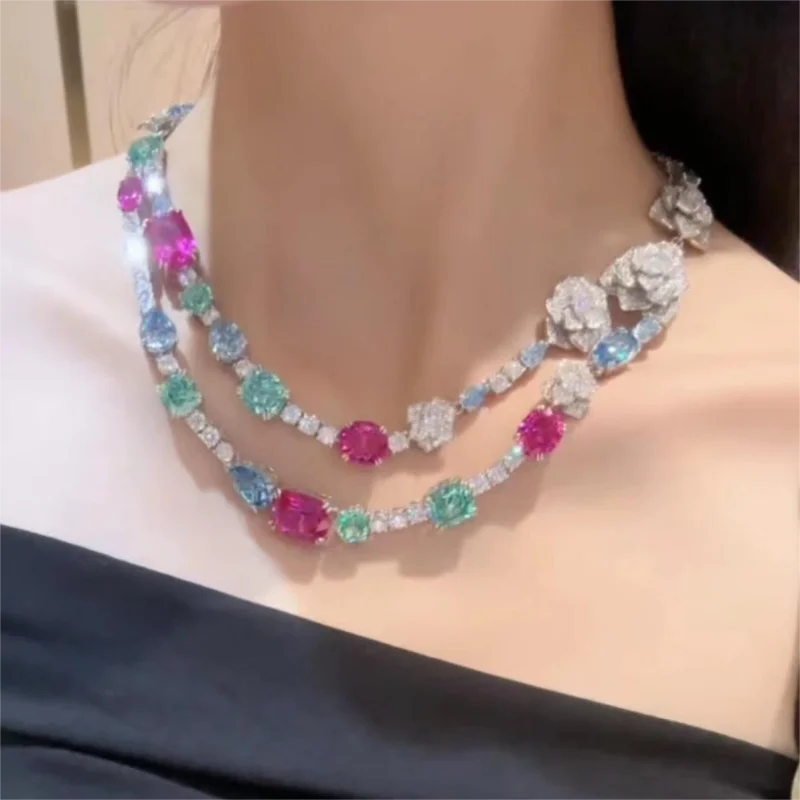 Fancy Color Zirconia Necklace – 925 Sterling Silver | Elegant Fine Jewelry for Women  Product Description: