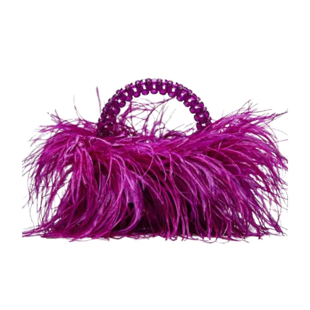 Pearl Bead Bag with Feather Fur – Handmade Designer Acrylic Crystal Stone Evening Tote for Women