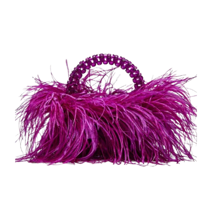 Pearl Bead Bag with Feather Fur – Handmade Designer Acrylic Crystal Stone Evening Tote for Women