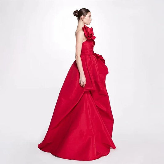 Fashion Red Women Formal Evening Dresses Long Bridal Wedding Prom Gowns for Birthday One Shoulder Party Dresses 2024 - HER SHOP