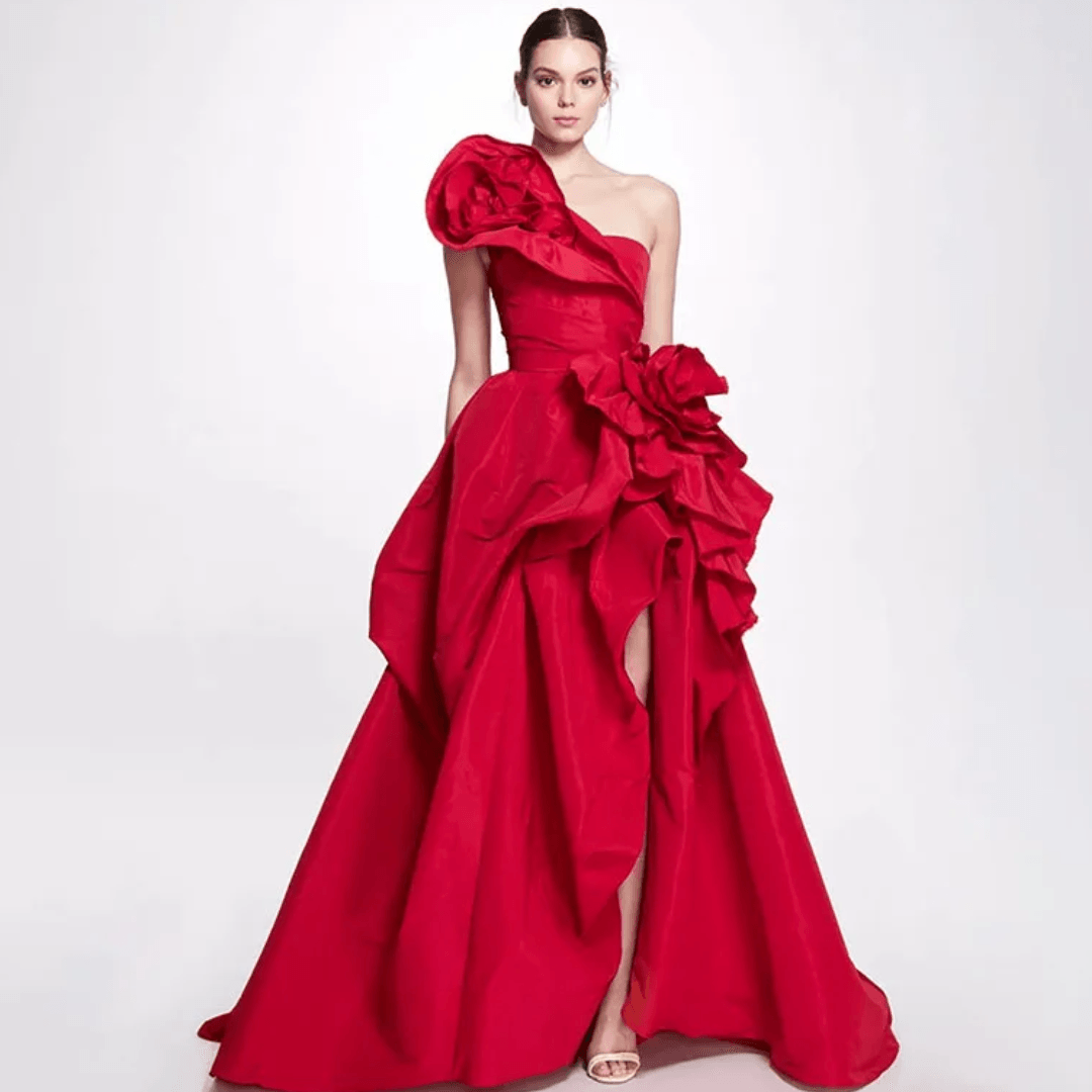 Fashion Red Women Formal Evening Dresses Long Bridal Wedding Prom Gowns for Birthday One Shoulder Party Dresses 2024 - HER SHOP