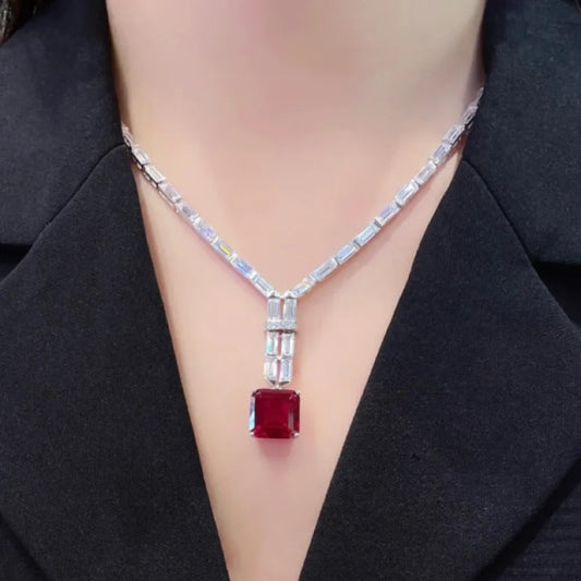 Fine Jewelry 925 Sterling Silver Gold-Plated Pendant Necklace with Cultivated Pigeon Blood Ruby â€“ Elegant Gift for Women - HER SHOP