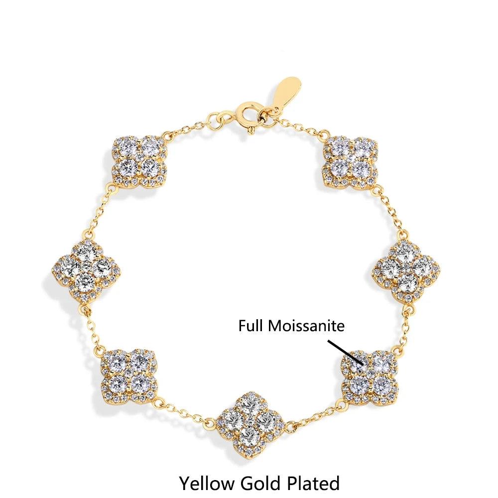 Full Moissanite Diamond Bracelet for Women, DVVS1 Clarity, 925 Sterling Silver, Gold-Plated – Elegant Engagement, Wedding, and Lucky Jewelry Gift