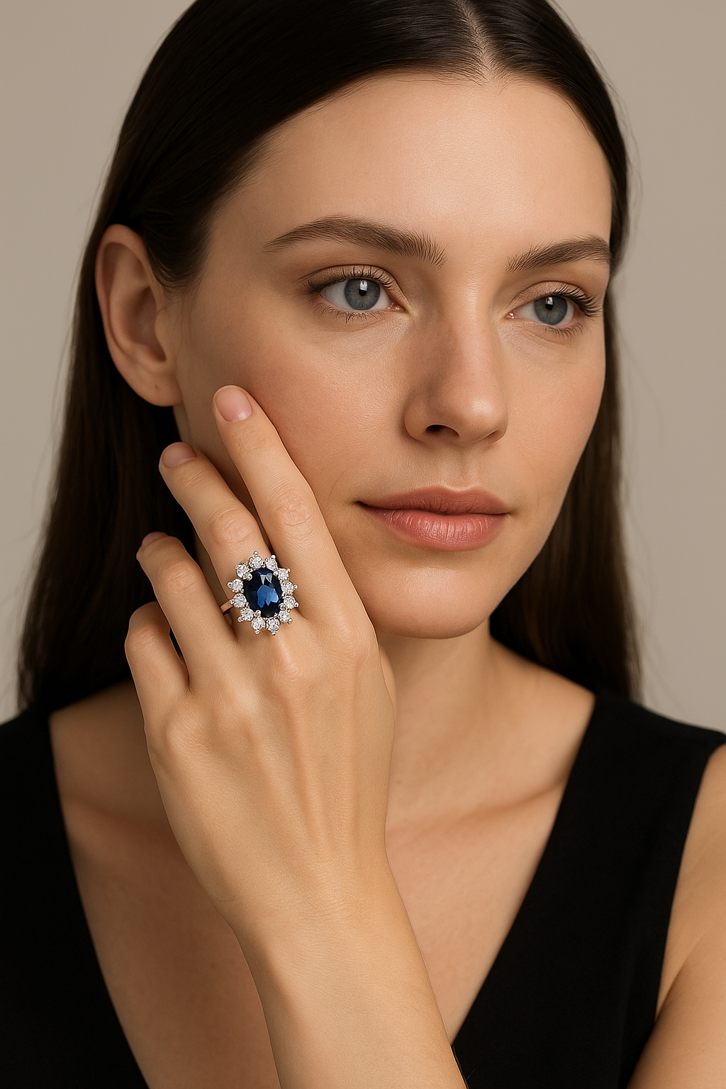 Genuine Women's Engagement Ring – 8x10mm Lab-Created Sapphire & Moissanite in Solid 14K White Gold – Classic Fine Jewelry - HER SHOP