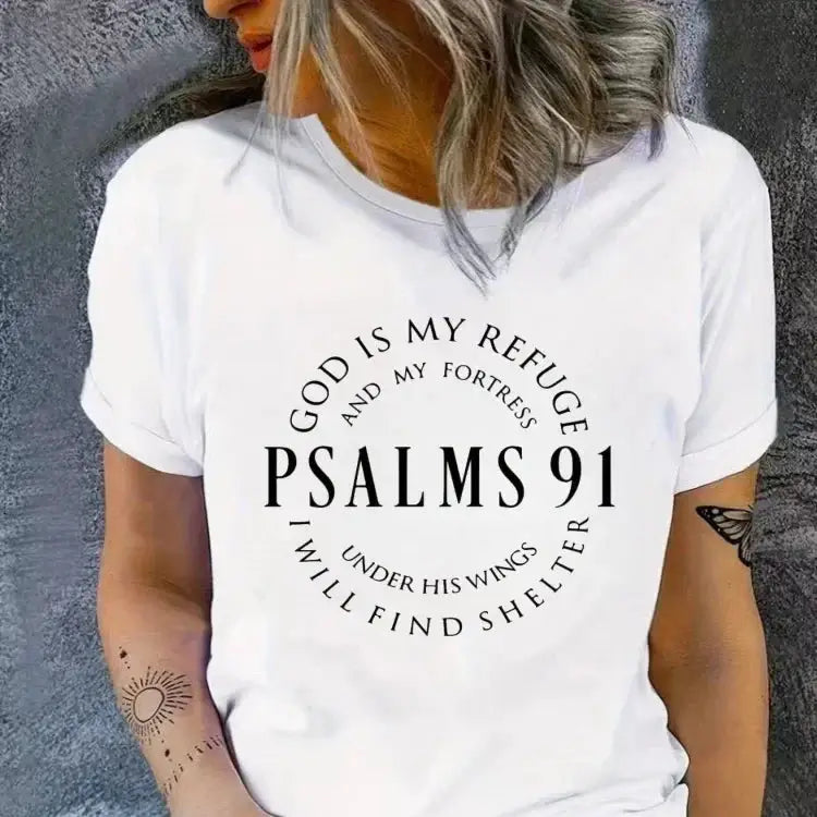God Is My Refuge & Fortress Crew Neck T-Shirt — HER SHOP
