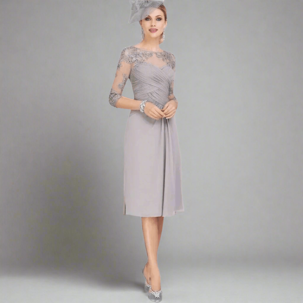 Gray Lace Elegant Chiffon Appliqued With Jacket 2 Pieces Plus Size Mot HER SHOP