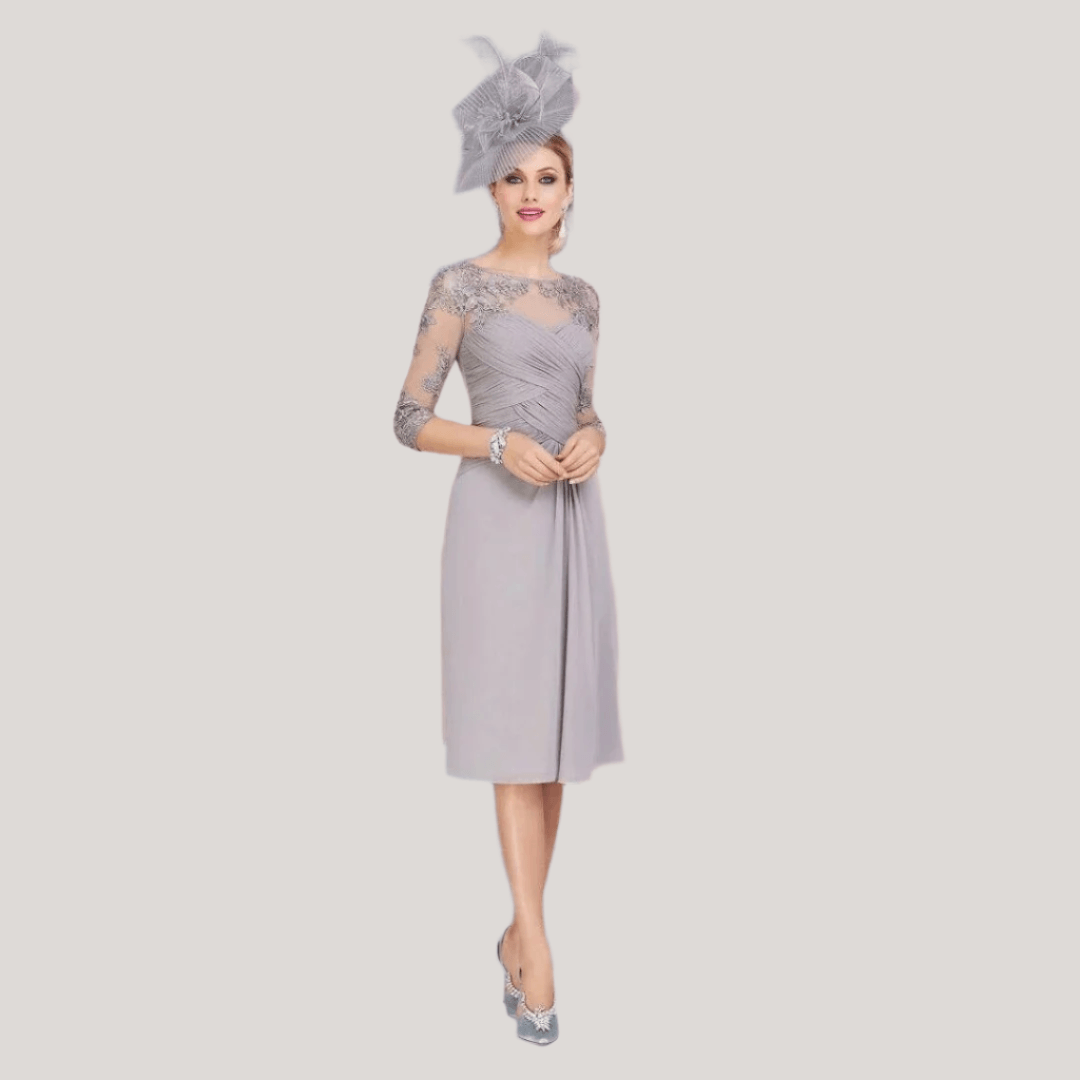 Gray Lace Chiffon Mother of Bride Dress with Jacket HER SHOP Gray Lace Chiffon Mother of Bride Dress with Jacket HER SHOP