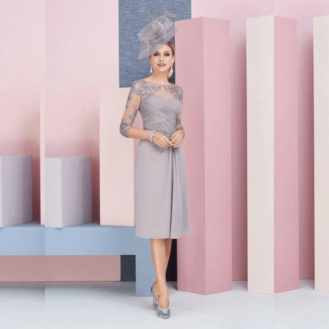 Gray Lace Chiffon Mother of Bride Dress with Jacket