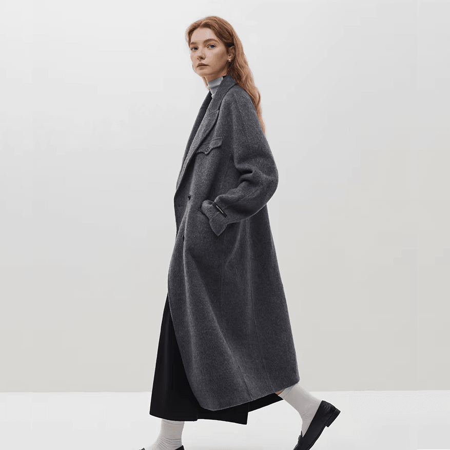 Winter Melody Double-Sided Wool Long Coat for Women – Commuter Style, High-Quality 100% Wool, Solid Color