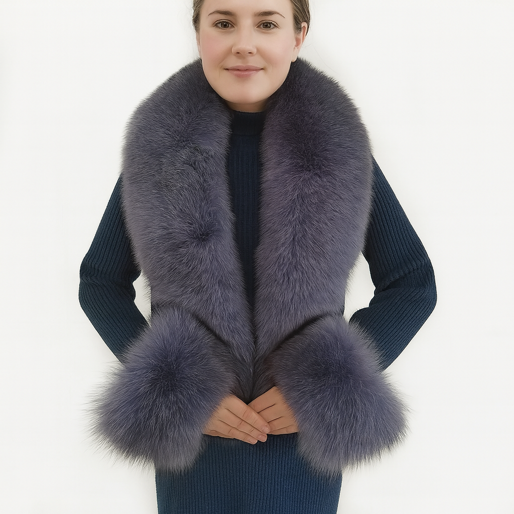 Luxury 100% Natural Fox Fur Scarf & Cuff Set for Women – Authentic Winter Fox Fur Collar, Ultra-Warm Neck Warmer