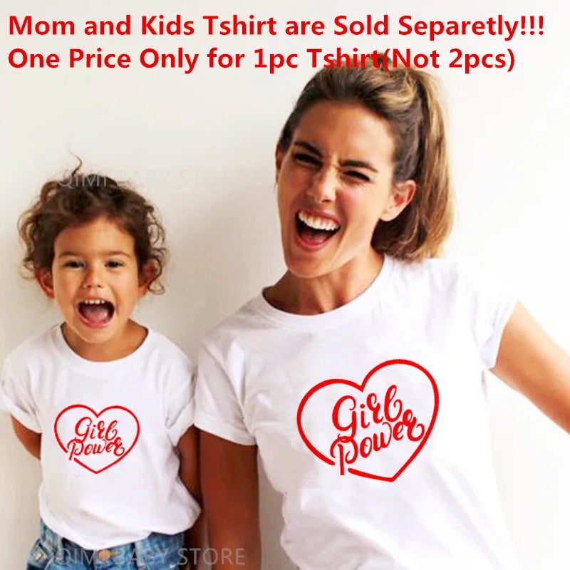 Fashion Family Matching Clothes Outfits Look Mother Daughter Flower Heart Print Tshirt Clothing Mommy and Me Family Look T-shirt