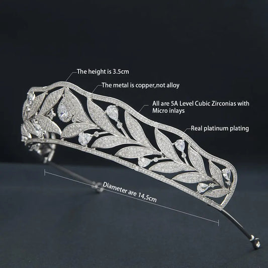 Cubic Zirconia Leaves Royal Replica Tiara  Elegant Crystal Princess Diadem for Weddings, Prom & Parties - HER SHOP