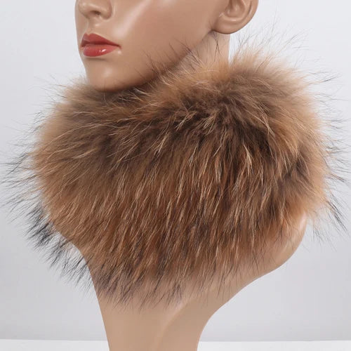 Women's Real Fox Fur Ring Scarf & Headband– Luxury Winter Neck Warmer Muffler, 100% Natural Fur with Good Elastic