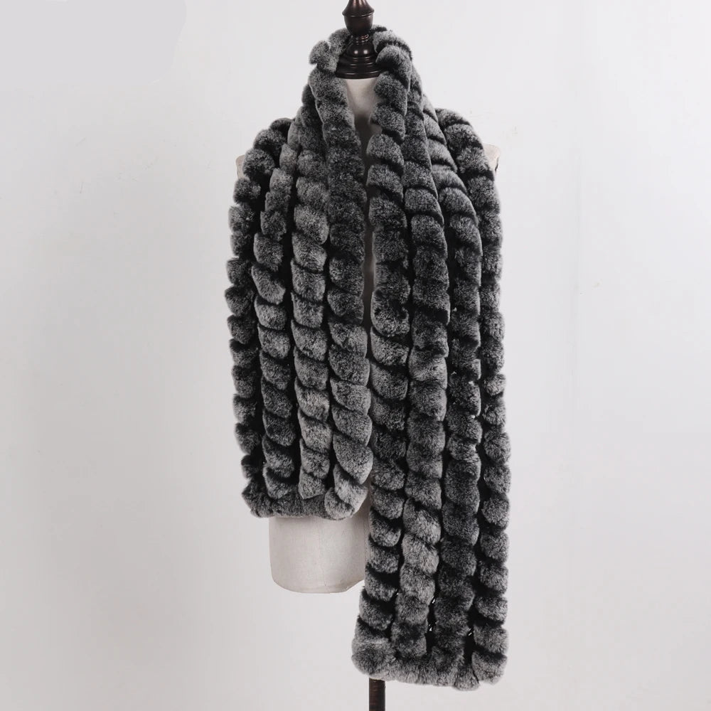 Knitted Fashion Lady Real Rex Rabbit Fur Scarf Women Winter Warm Natural Fur Scarves Long Style Real Fur Neckerchief - HER SHOP