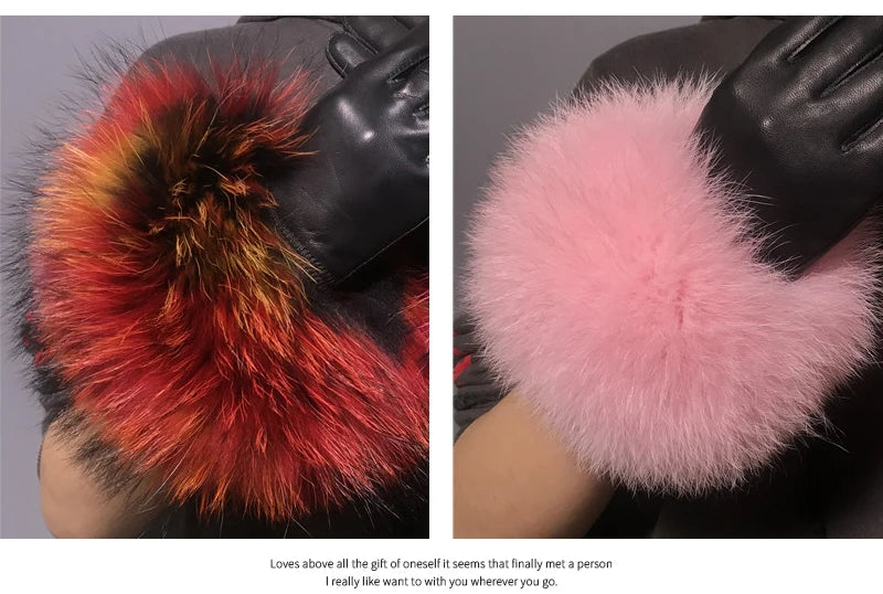 Luxury Fox Fur & Genuine Sheepskin Leather Gloves for Women – Winter Warm Driving Mittens with Real Fur Cuffs