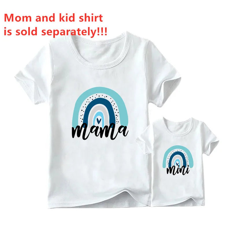 Fashion Family Matching Clothes Outfits Look Mother Daughter Flower Heart Print Tshirt Clothing Mommy and Me Family Look T-shirt