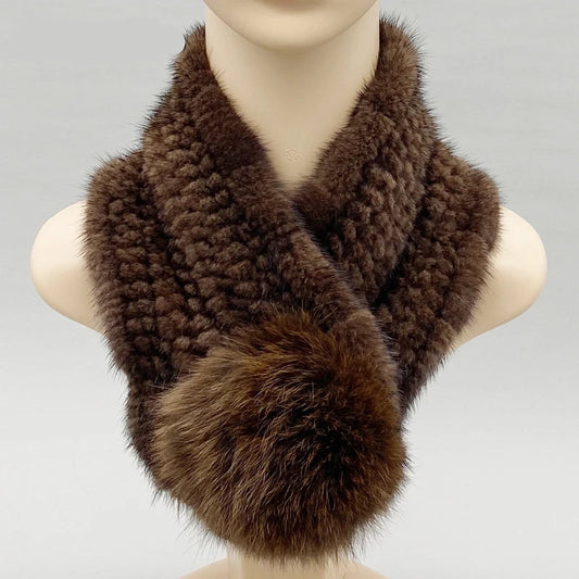Women Scarf Natural Mink Fur Scarf Winter Female Warm Shawls Stylish Solid Knitted Neckwarmer 62cmx10cm - HER SHOP