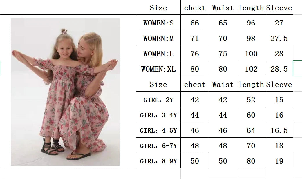 New Years Summer Family Matching Outfits Mother Daughter Dresses For Women Girls Casual Costume Mom Kids Parent-child Clothes