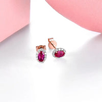 14K Rose Gold Natural Ruby and Diamond Stud Earrings - 0.55 Carat Ruby, 0.175 Carat Diamond - Elegant Jewelry for Women