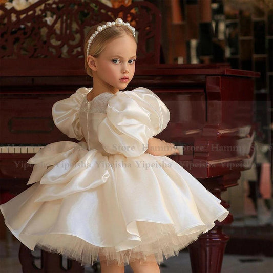Puff-Sleeve Flower Girl Dress for First Communion and Kids Party - HER SHOP