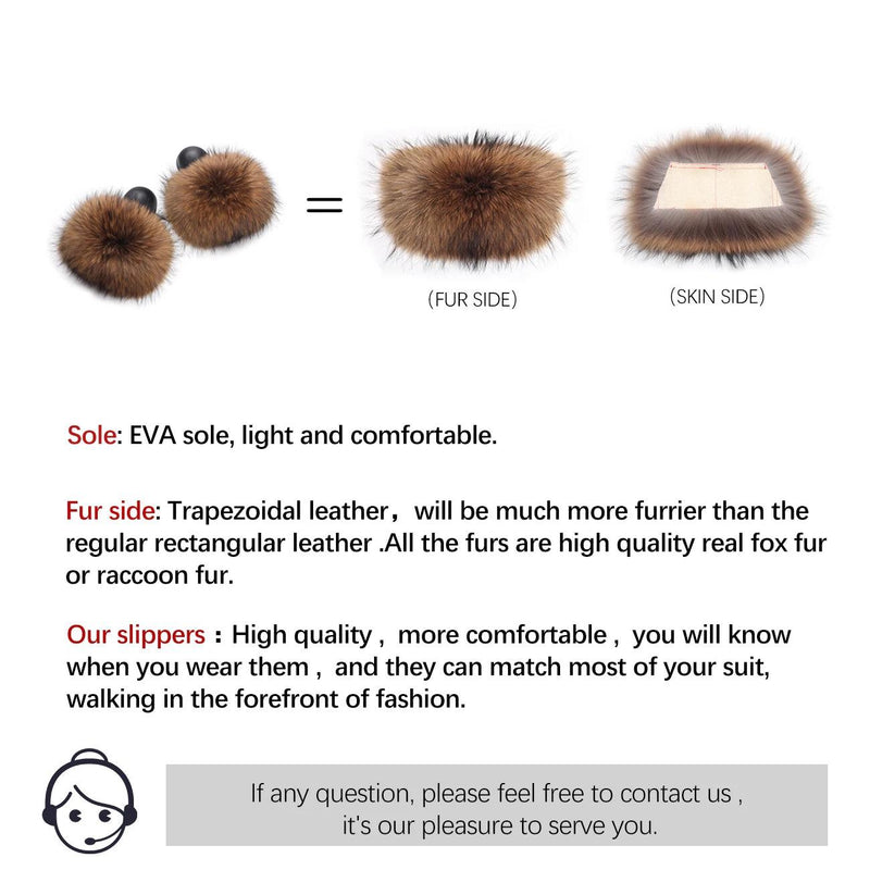 Extra Large Real Fox Raccoon Fur Slides - Designer Beach Sandals with Plush Furry Detailing for Women