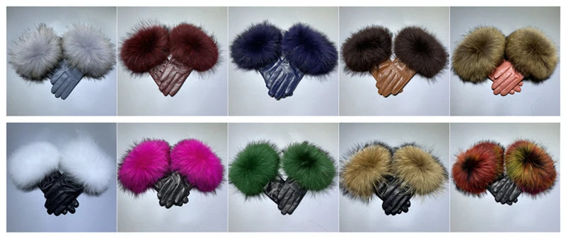 Luxury Fox Fur & Genuine Sheepskin Leather Gloves for Women – Winter Warm Driving Mittens with Real Fur Cuffs