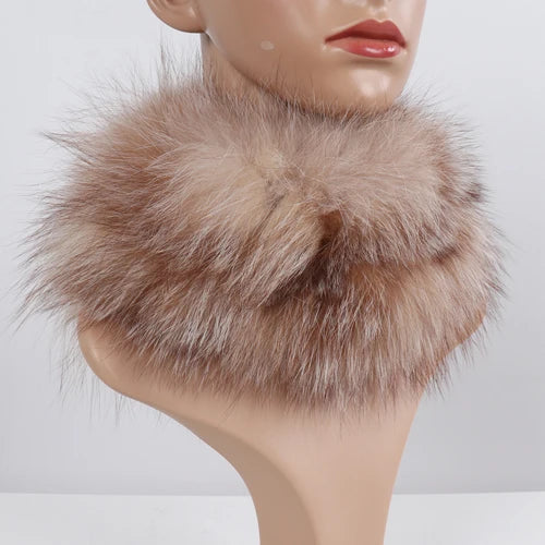 Women's Real Fox Fur Ring Scarf & Headband– Luxury Winter Neck Warmer Muffler, 100% Natural Fur with Good Elastic