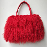 Winter Real Mongolia Lamb Fur Handbag Women Casual Tibet Long Hair Natural Fur Shoulder Bag Genuine Tote Bags Femme