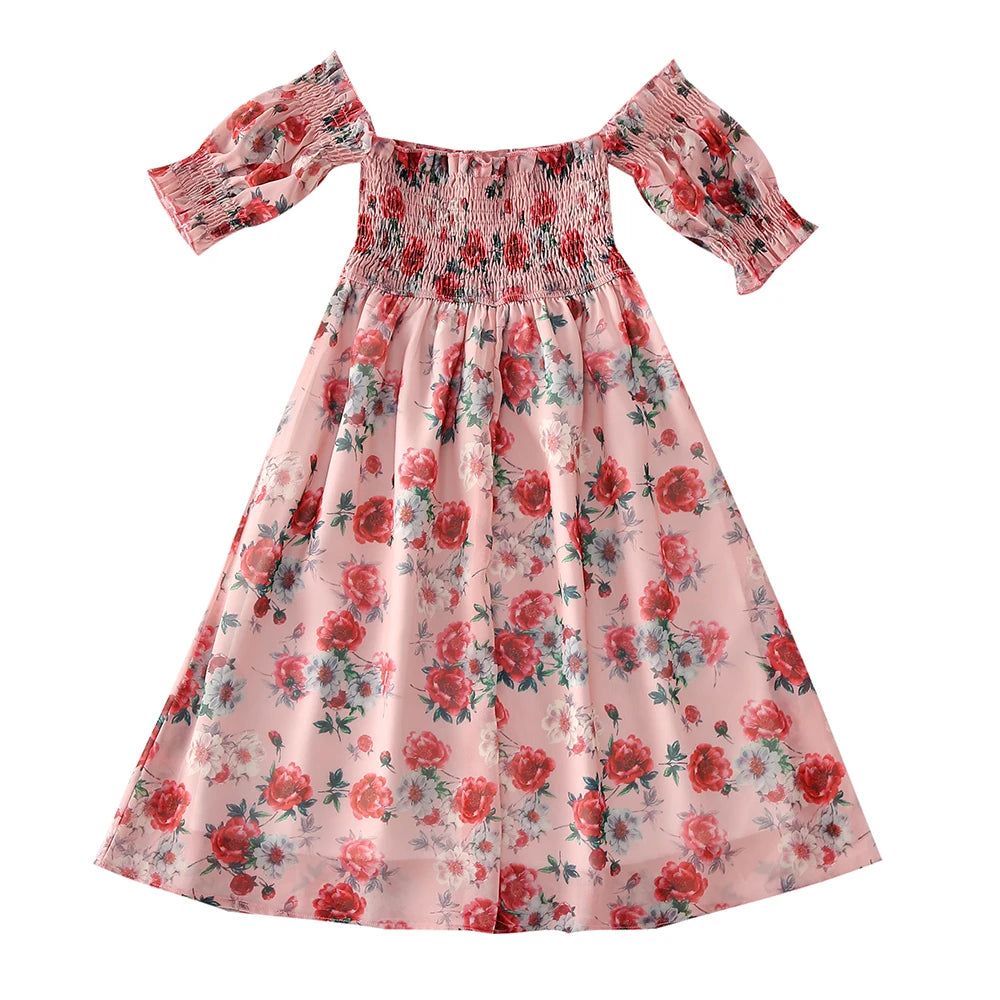 New Years Summer Family Matching Outfits Mother Daughter Dresses For Women Girls Casual Costume Mom Kids Parent-child Clothes