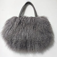 Winter Real Mongolia Lamb Fur Handbag Women Casual Tibet Long Hair Natural Fur Shoulder Bag Genuine Tote Bags Femme