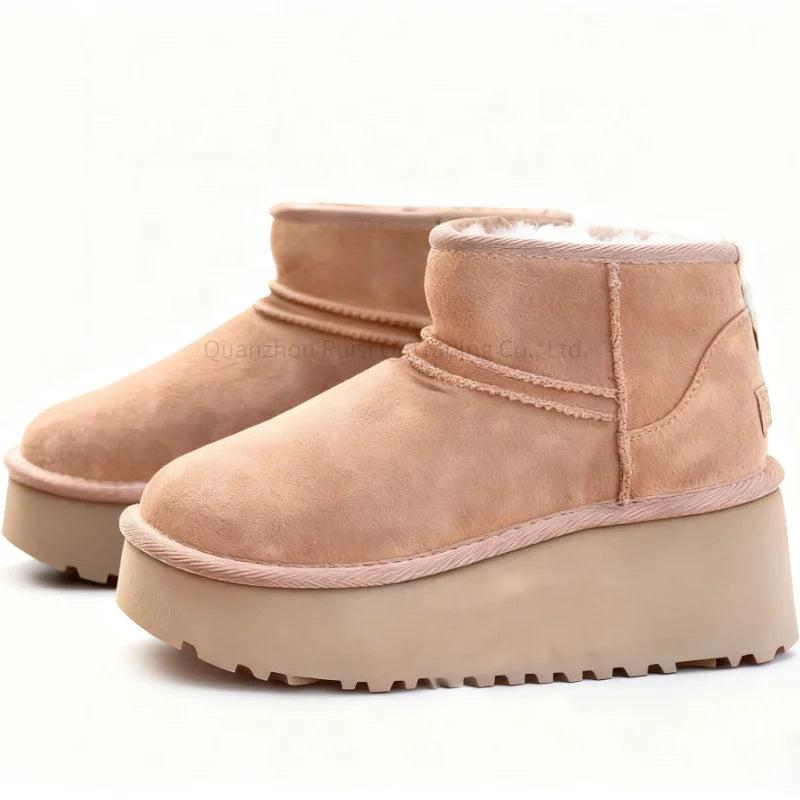 2026 Women’s Classic Winter Snow Boots – Warm Sheepskin Lining, Non-Slip Rubber Sole, Flat Outdoor Comfort - HER SHOP