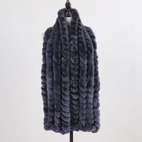 Knitted Fashion Lady Real Rex Rabbit Fur Scarf Women Winter Warm Natural Fur Scarves Long Style Real Fur Neckerchief