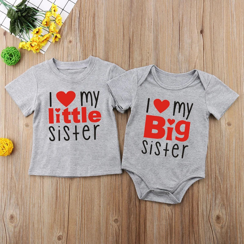 1PC Matching T Shirts Sibling Sisters Brother T-shirt I Love My Big Sister Family Clothing Kids Boys Clothes Baby Bodysuits