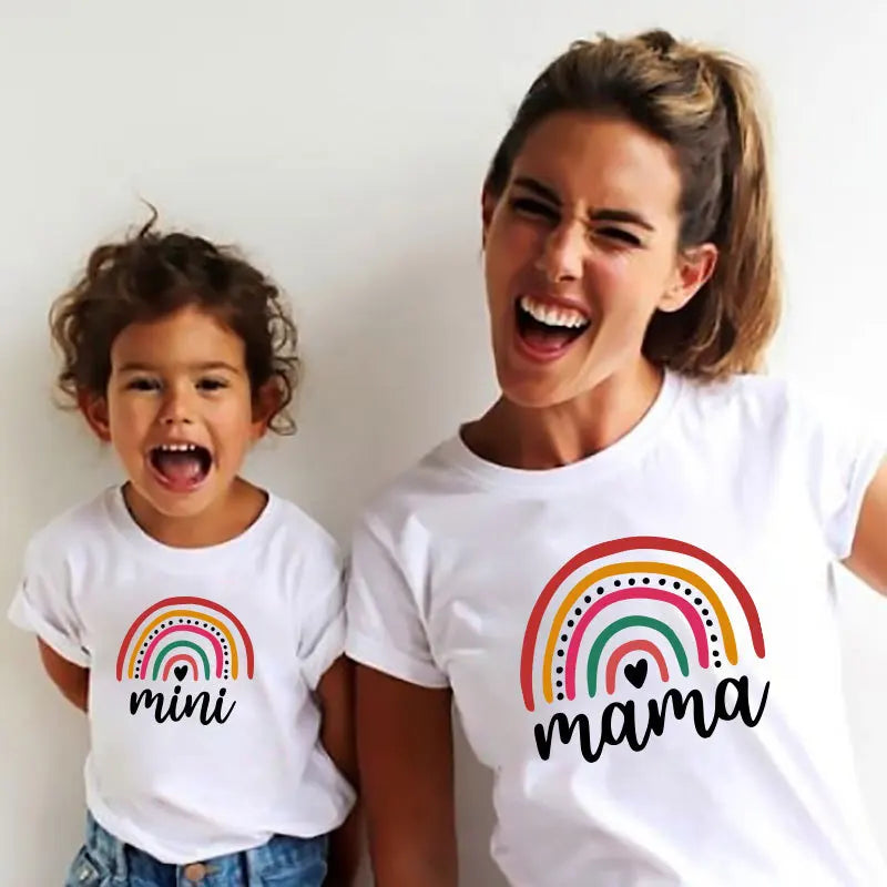 Fashion Family Look Mother and Daughter Family Matching Clothes Punk Mama Mini Princess T-shirt Tops For Mommy Kids - HER SHOP