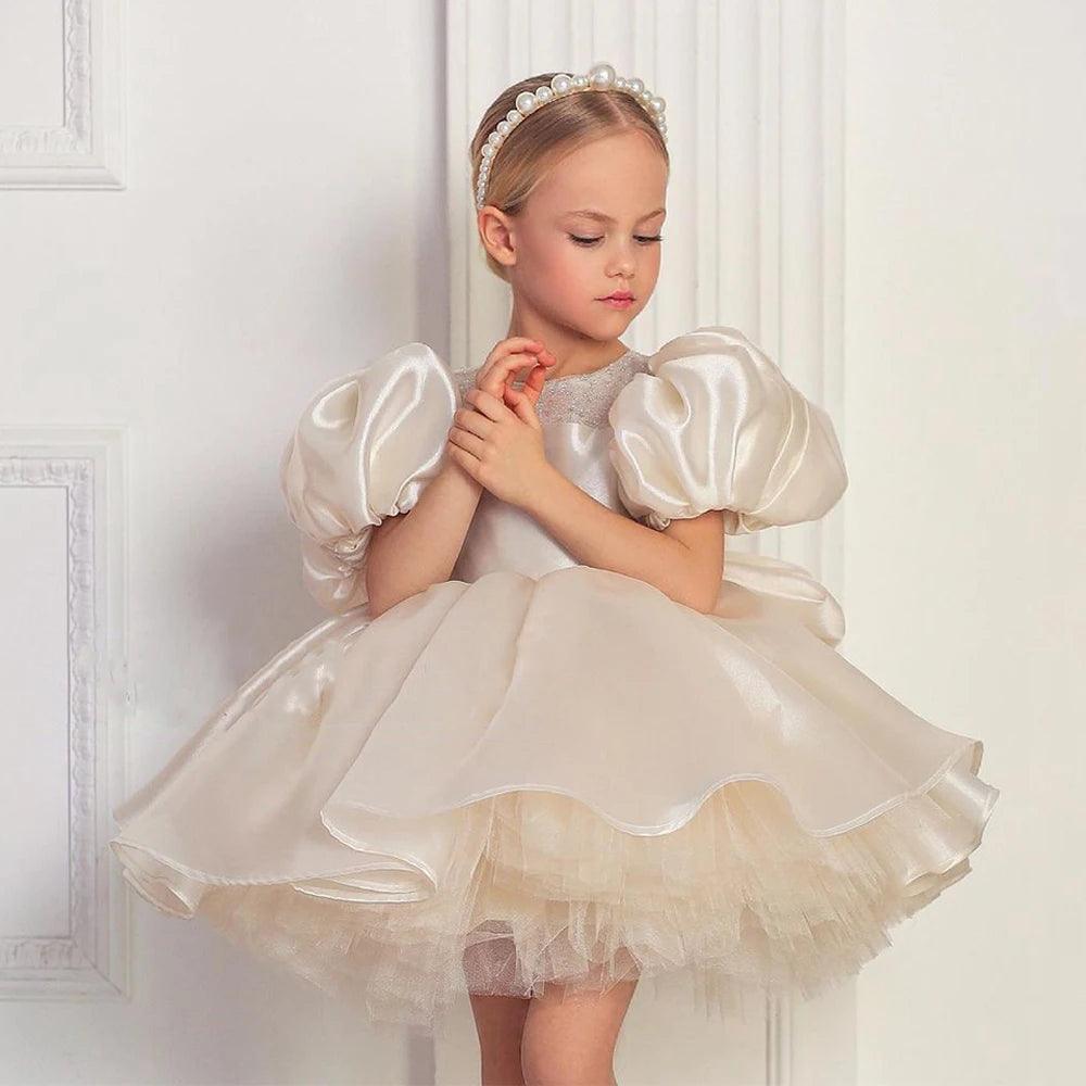 Puff-Sleeve Flower Girl Dress for First Communion and Kids Party - HER SHOP
